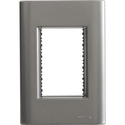 Placa 3 Postos 4x2 Tramontina Giz Onix Metalizado Com Suporte