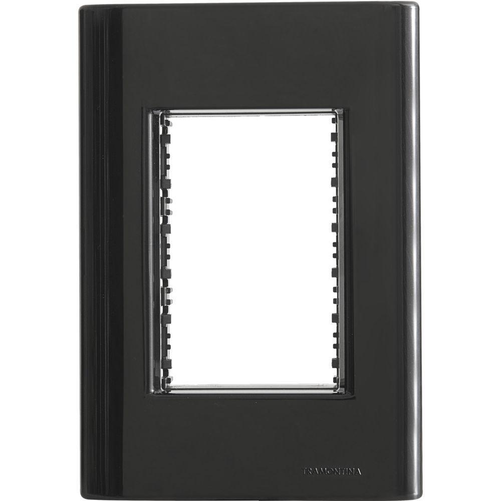 Placa 3 Postos 4x2 Tramontina Giz Preta Com Suporte - 1