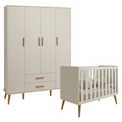 Berço Americano E Guarda Roupa Infantil 4 Portas Isis Areia Acetinado - Reller