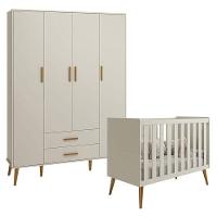 Berço Americano E Guarda Roupa Infantil 4 Portas Isis Areia Acetinado - Reller - 1
