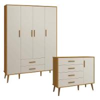 Cômoda Com Porta E Guarda Roupa Infantil 4 Portas Isis Areia Acetinado Savana - Reller - 1