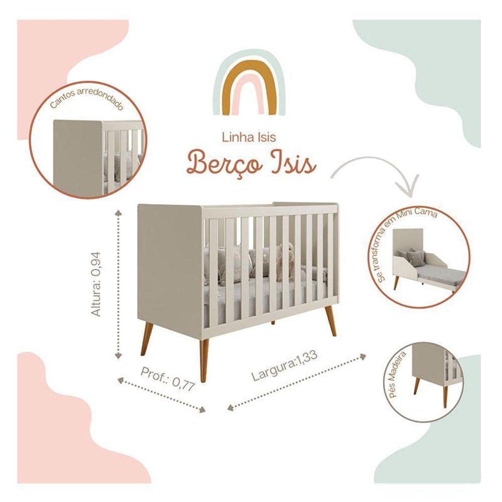 Quarto De Bebê Isis 4 Portas Areia Acetinado Com Colchão Gazin - Reller - 7