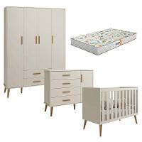 Quarto De Bebê Isis 4 Portas Areia Acetinado Com Colchão Gazin - Reller - 1