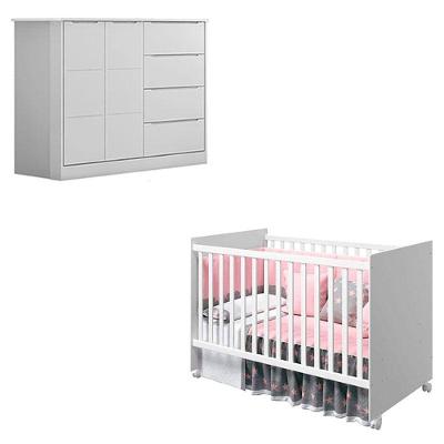 Berço Americano Tico E Cômoda Infantil Eloá Branco Acetinado - Phoenix Baby