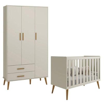 Berço Americano E Guarda Roupa Infantil 3 Portas Isis Areia Acetinado - Reller