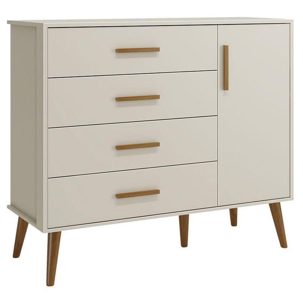 Berço Americano E Cômoda Infantil Com Porta Isis Areia Acetinado Com Colchão Gazin - Reller - 4