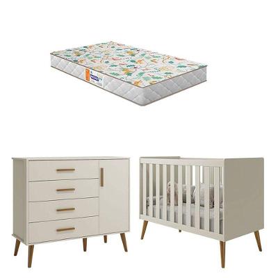 Berço Americano E Cômoda Infantil Com Porta Isis Areia Acetinado Com Colchão Gazin - Reller