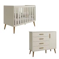 Berço Americano E Cômoda Infantil Com Porta Isis Areia Acetinado - Reller - 1