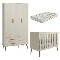 Berço Americano E Guarda Roupa Infantil 3 Portas Isis Areia Acetinado Com Colchão Gazin - Reller - 1