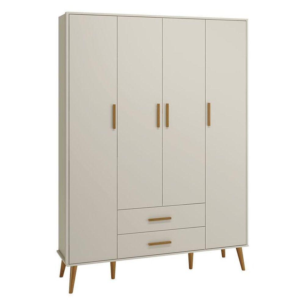 Berço Americano E Guarda Roupa Infantil 4 Portas Isis Areia Acetinado Com Colchão Gazin - Reller - 4