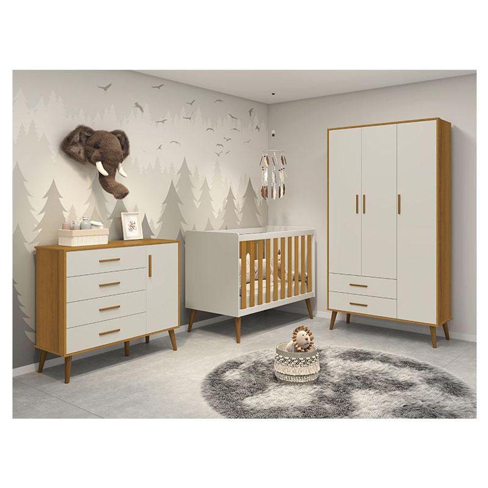 Quarto De Bebê Isis 3 Portas Areia Acetinado Savana Com Colchão Ortobom - Reller - 10