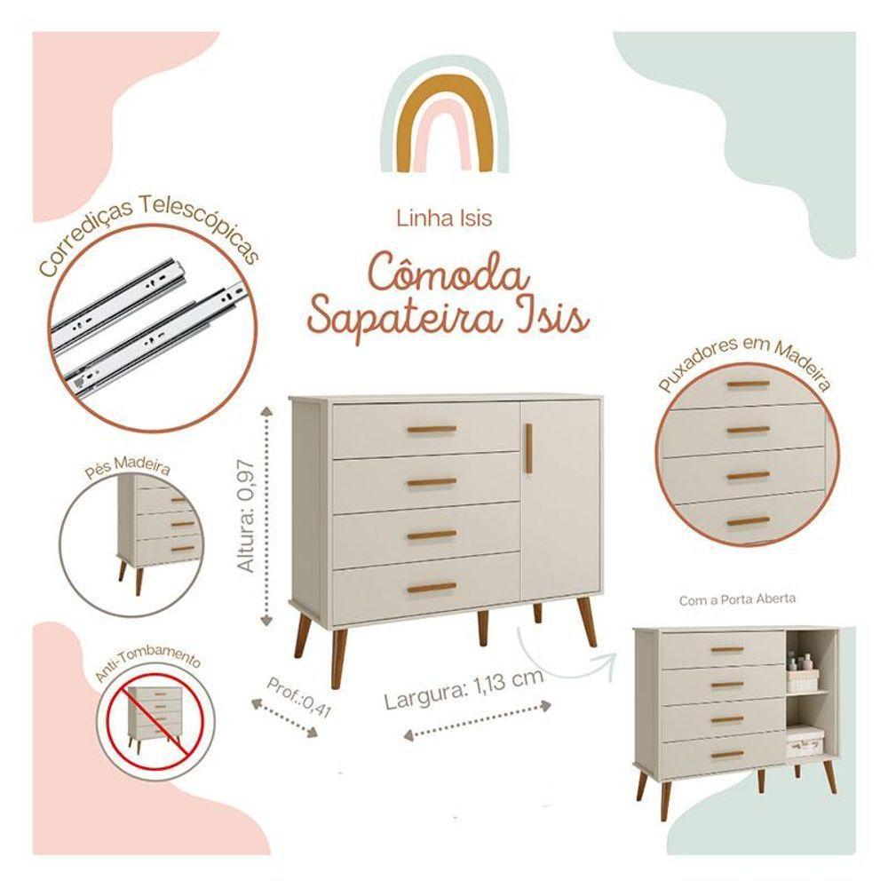 Quarto De Bebê Isis 3 Portas Areia Acetinado Com Colchão Gazin - Reller - 4