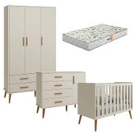 Quarto De Bebê Isis 3 Portas Areia Acetinado Com Colchão Gazin - Reller - 1