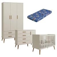 Quarto De Bebê Isis 3 Portas Areia Acetinado Com Colchão Ortobom - Reller - 1