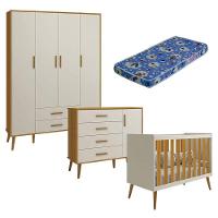 Quarto De Bebê Isis 4 Portas Areia Acetinado Savana Com Colchão Ortobom - Reller - 1
