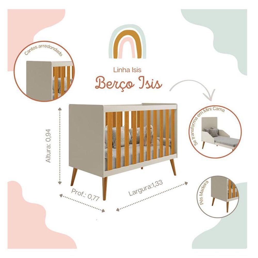 Berço Americano E Cômoda Infantil Com Porta Isis Areia Acetinado Savana - Reller - 4
