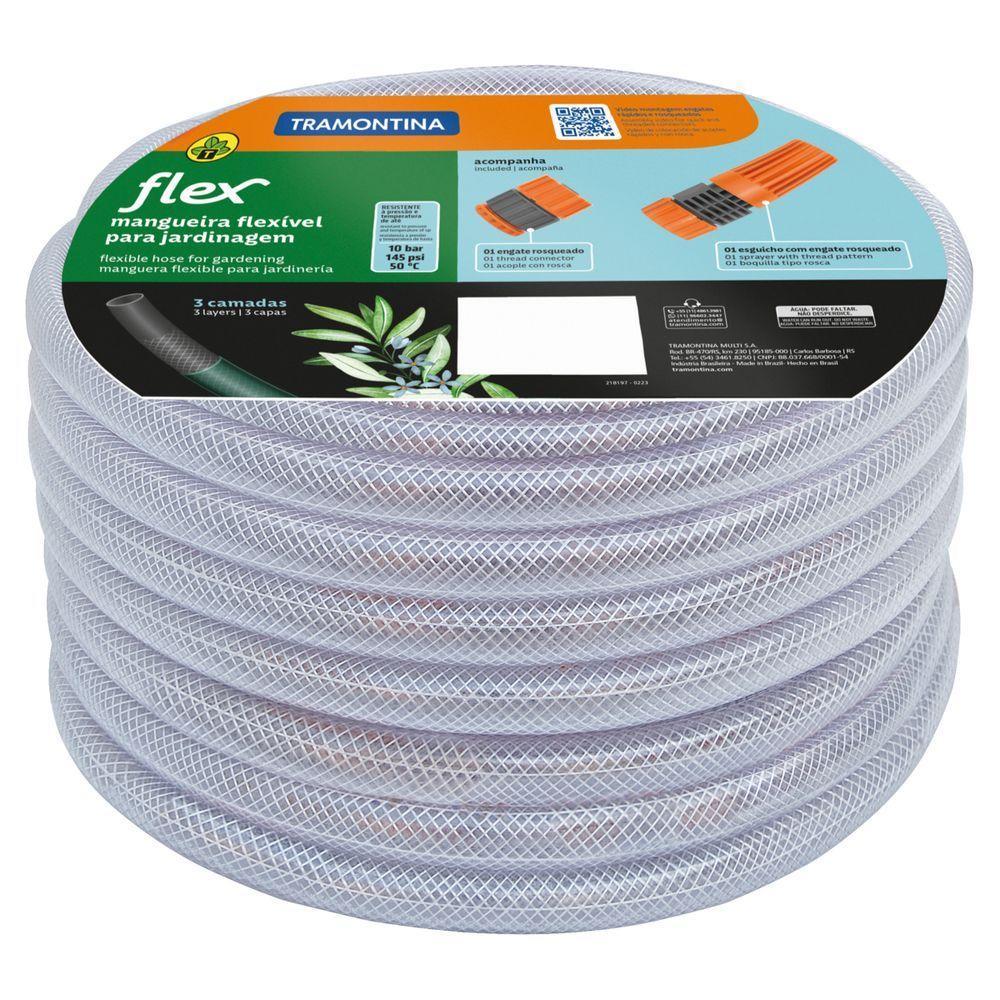 Mangueira Flex Tramontina Transparente Em Pvc 3 Camadas 15 M Com Engate Rosqueado E Esguicho - 6