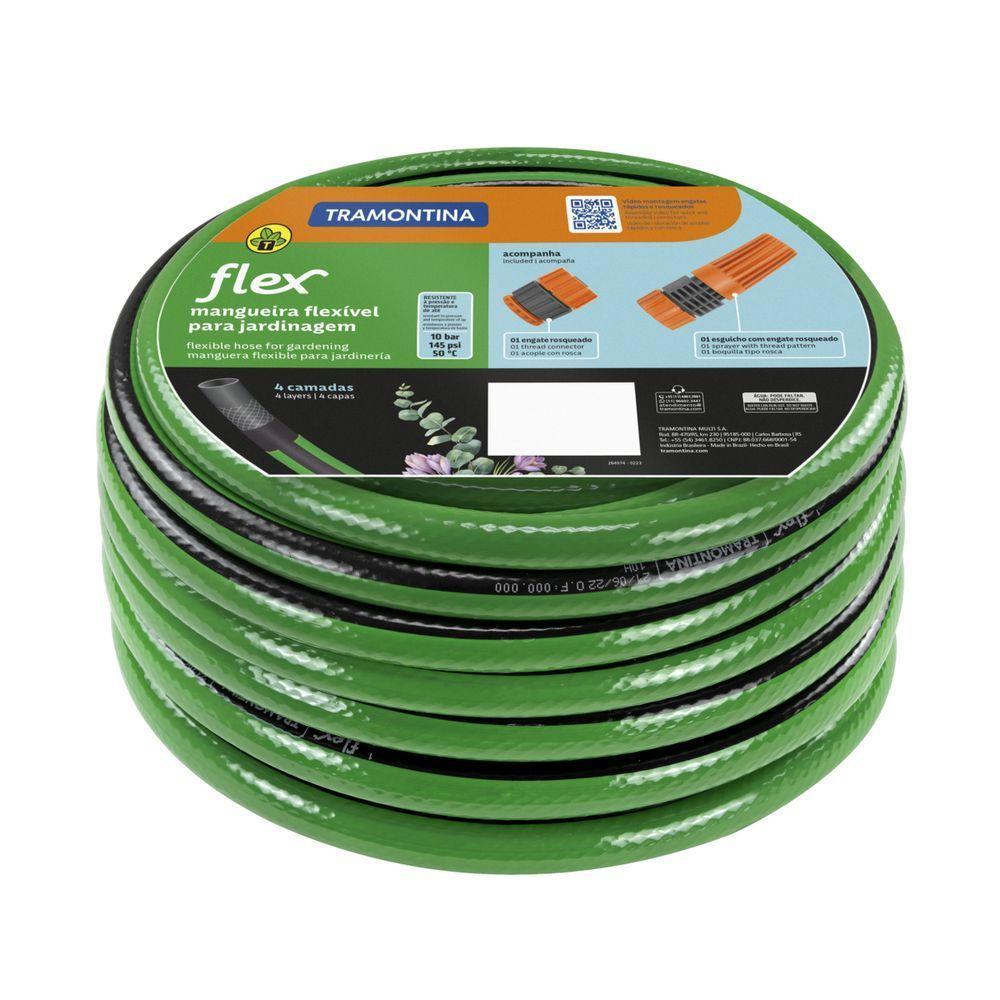 Mangueira Flex Para Jardim Tramontina Verde Com Faixa Preta Em Pvc 4 Camadas 20 M Com Engate Rosqueado E Esguicho - 7