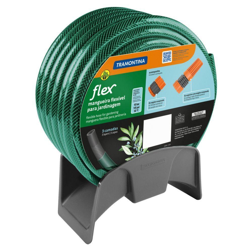 Mangueira Flex Tramontina Verde Em Pvc 3 Camadas 15 M Com Engate Rosqueado, Esguicho E Suporte Mural - 7