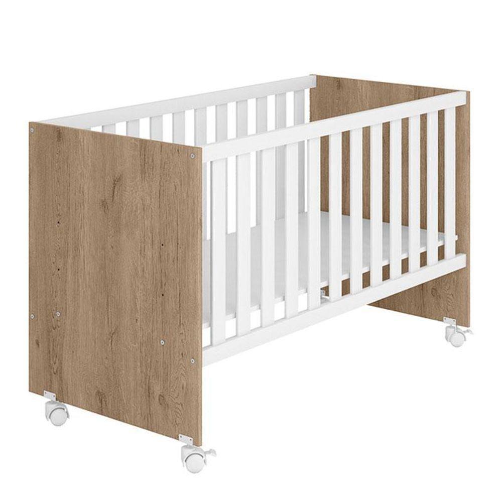 Berço Nacional 3540 E Guarda Roupa Com Cômoda 4070 Ambiente Doce Sonho Carvalho Rústico Toq Branco - Qmovi - 4