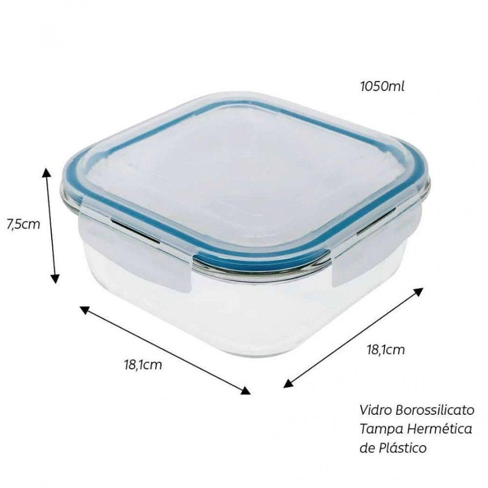 Pote De Vidro Porta Mantimento Quadrado Hermetico 1.05l Mimo - 7