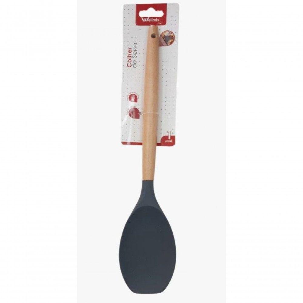 Colher De Servir Arroz Silicone Com Cabo De Madeira- Wellmix - 2