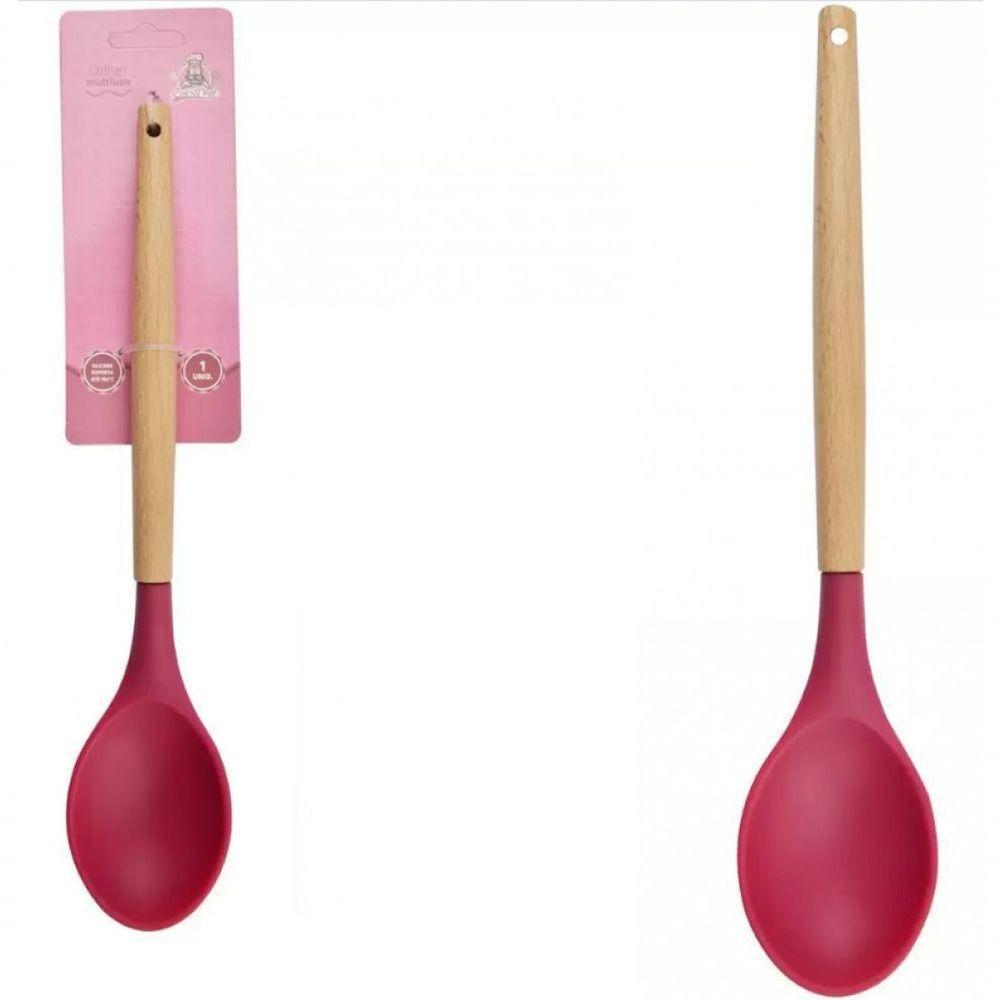 Colher De Servir Arroz Silicone Com Cabo De Madeira- Wellmix - 3