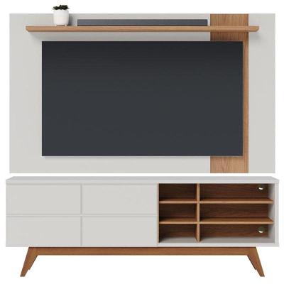 Rack Bancada Noronha 1.8 Com Painel Para Tv Suspenso Extensivo Leme Off White Matte Freijó - Colibri