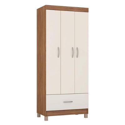 Guarda Roupa Solteiro Prince 3 Portas 1 Gaveta Amêndola Touch Off White MDP