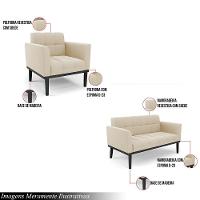 Conjunto 2 Poltronas E 1 Namoradeira Decorativa Pés Fixo Em Madeira Preto Suede Bege - 6