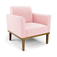 Conjunto 2 Poltronas E 1 Namoradeira Decorativa Pés Fixo Em Madeira Castanho Suede Rosa Bebê - 3