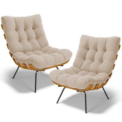 Kit 2 Poltronas Decorativas Sala De Estar Costela L02 Suede Bege - Lyam Decor