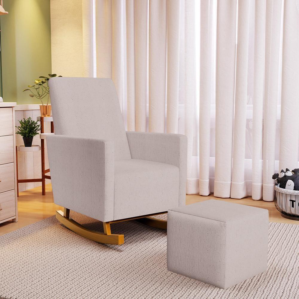 Poltrona De Amamentação Com Balanço Ravena W01 Linho Bege - Lyam Decor - 6