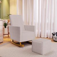 Poltrona De Amamentação Com Balanço Ravena W01 Linho Bege - Lyam Decor - 6