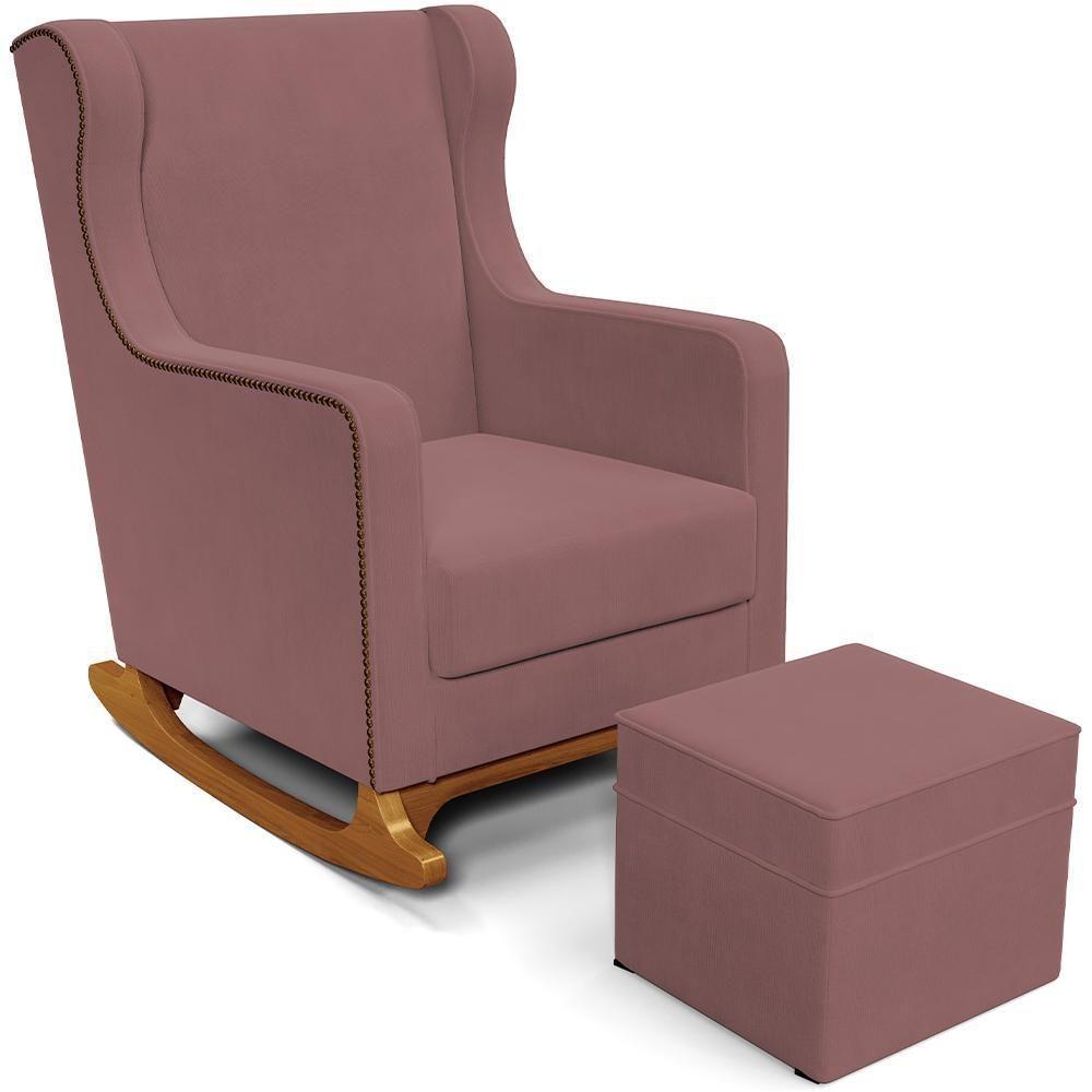 Poltrona De Amamentação Com Balanço E Puff Mavie L02 Suede Rosê - Lyam Decor - 1