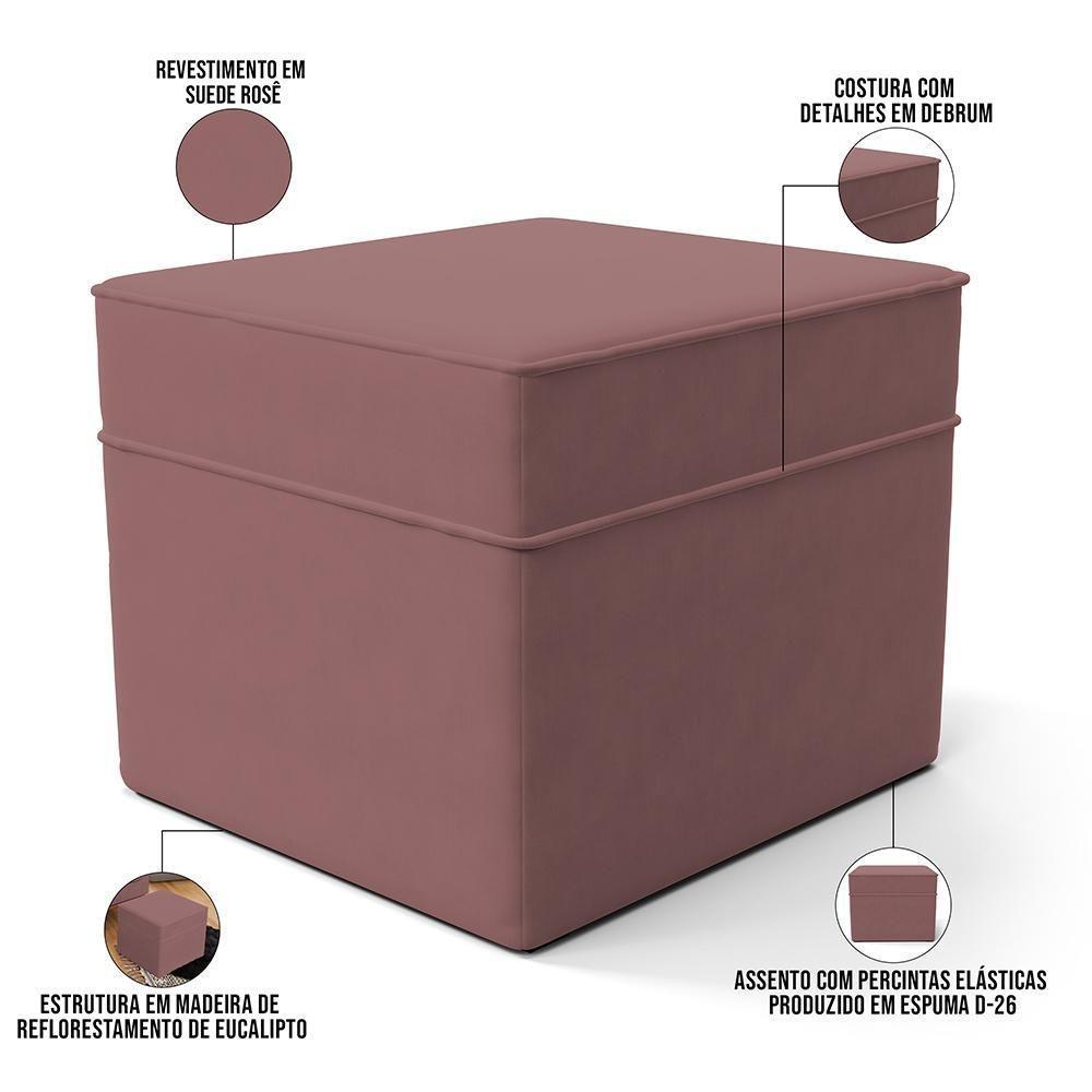 Poltrona De Amamentação Com Balanço E Puff Mavie L02 Suede Rosê - Lyam Decor - 5