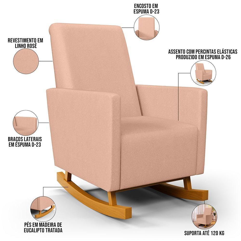 Poltrona De Amamentação Com Balanço E Puff Ravena W01 Linho Rosê - Lyam Decor - 10