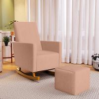 Poltrona De Amamentação Com Balanço E Puff Ravena W01 Linho Rosê - Lyam Decor - 9