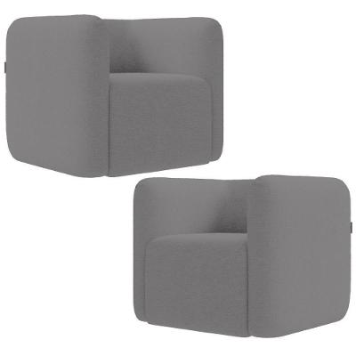 Kit 02 Poltronas Decorativas Para Sala De Estar Fixa Living Peônia K01 Cinza Lyam Decor