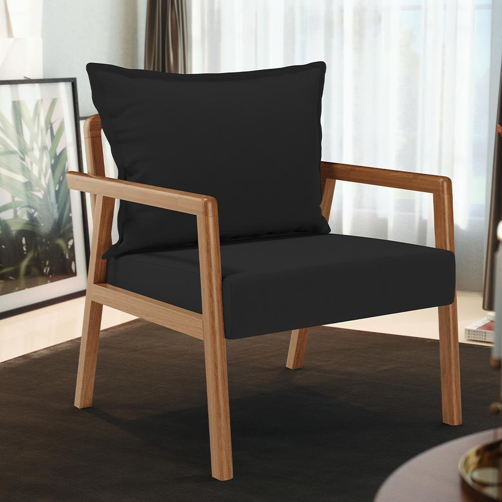 Kit 02 Poltronas Decorativa Para Sala De Estar Alícia B04 Suede Preto - 8