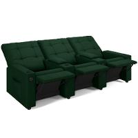 Poltrona Reclinável Para Cinema Parma 3 Lugares Baú Usb Veludo Verde Fh1 - D'rossi - 3