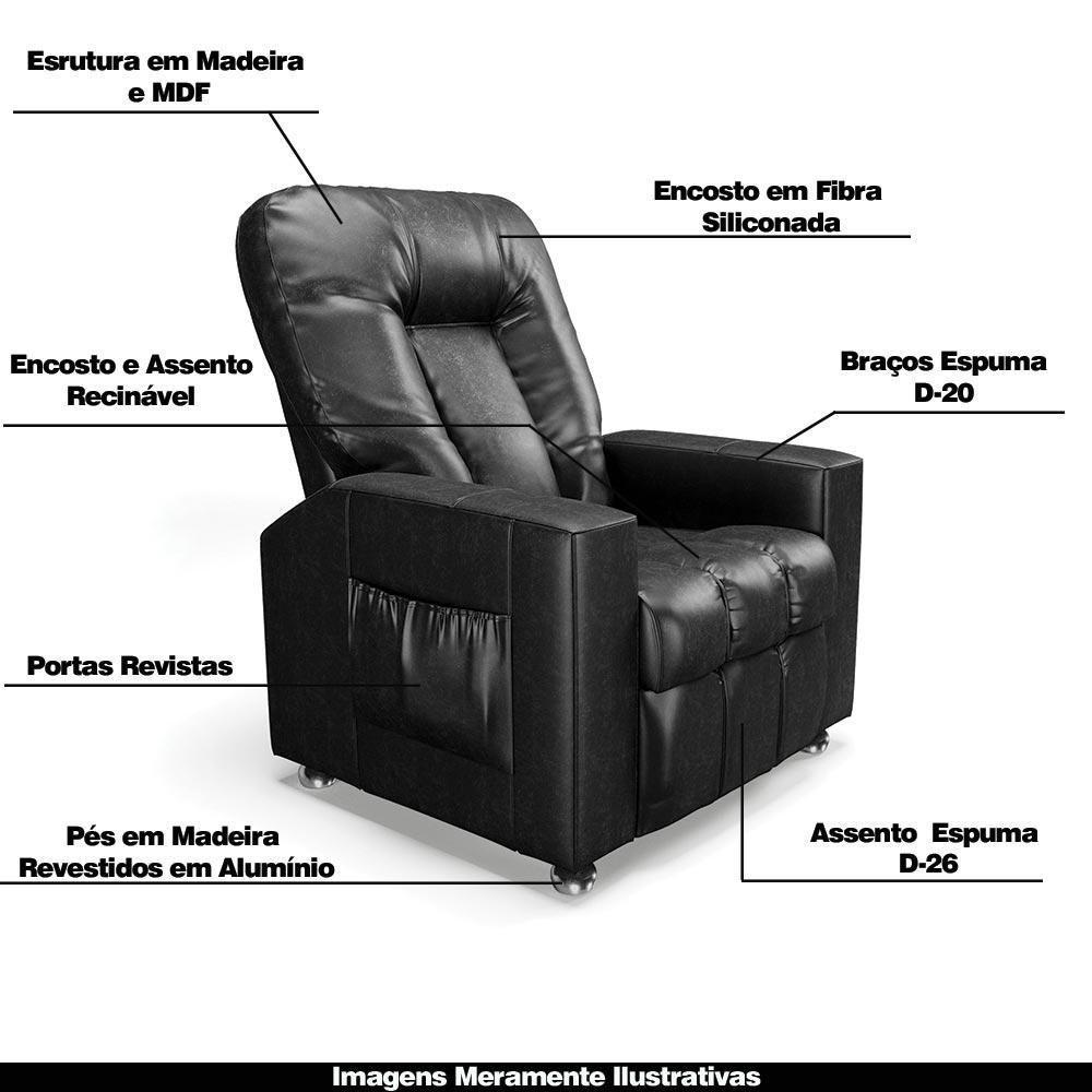 Poltrona Do Papai Reclinável Manual Sala De Cinema Romeo F05 Facto Preto - 4