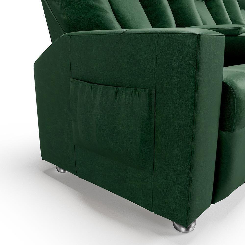 Poltrona Do Papai Reclinável Manual 3 Lugares Sala De Cinema Romeo F05 Facto Verde - 4