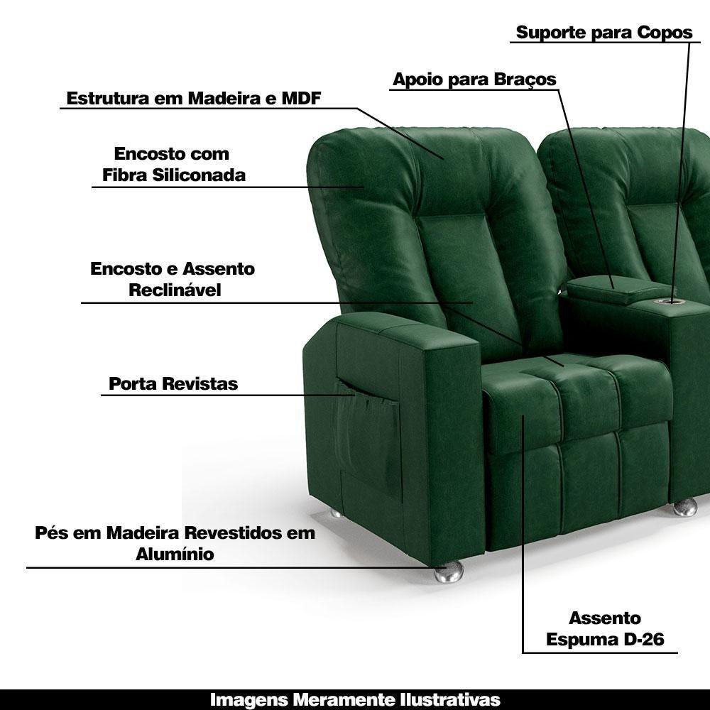 Poltrona Do Papai Reclinável Manual 3 Lugares Sala De Cinema Romeo F05 Facto Verde - 7