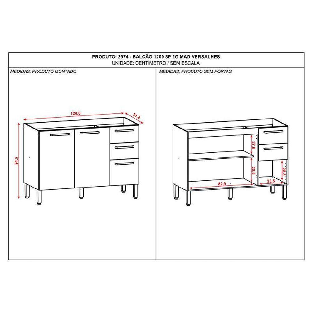 Balcão De Pia Mad Versalhes 120 Cm Freijó Supremo - Kits Paraná - 4