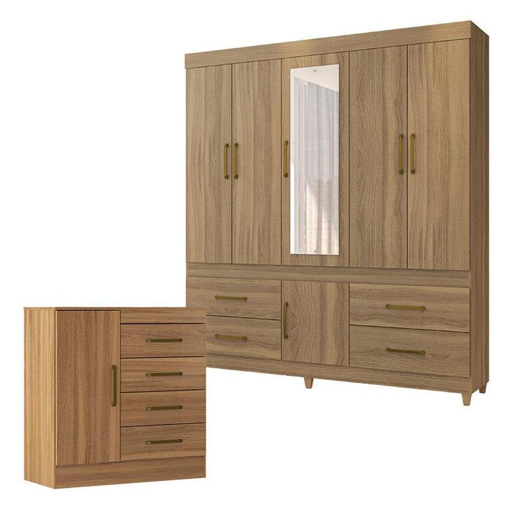 Cômoda Montevidéu E Guarda Roupa Casal Guarujá Amêndola Touch - Demóbile - 1