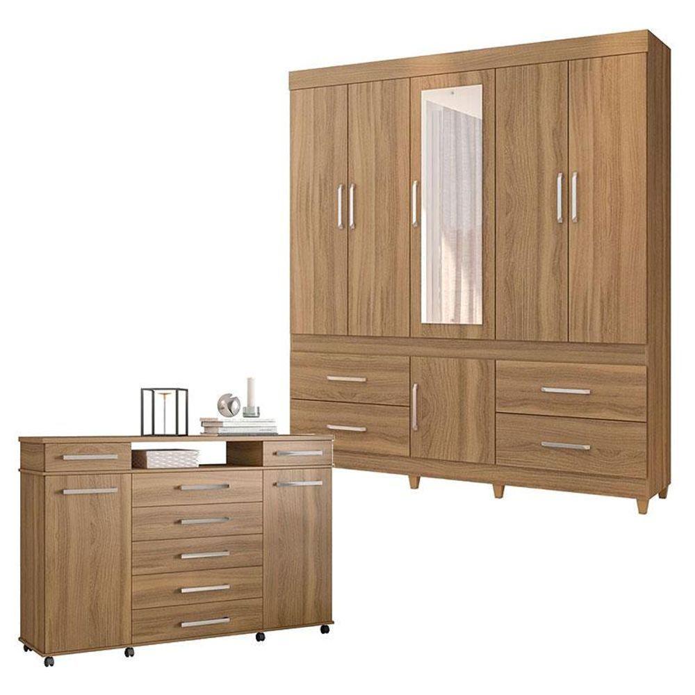 Cômoda London E Guarda Roupa Casal Guarujá Amêndola Touch - Demóbile - 1