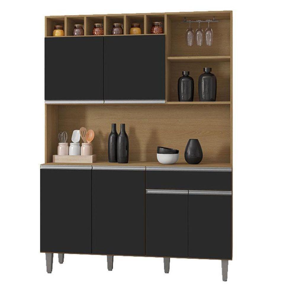 Armário Para Cozinha Kit Alice Amendoa Preto - Ajl - 1