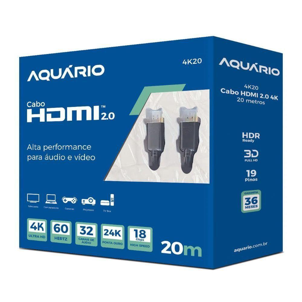 Cabo Hdmi Aquario 2.0 4k 3d 19 Pinos 20 Metros - 4k20 - 5