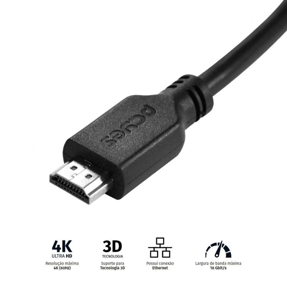 Cabo Hdmi 2.0 4k 28awg Puro Cobre 50 Cm - Phm20-05 - 3